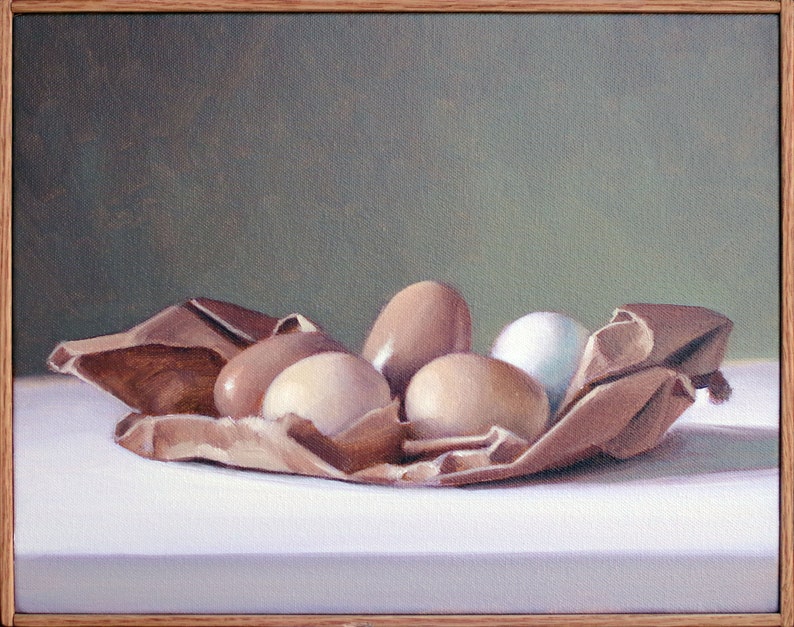 Egg Still Life Painting, Kitchen Wall Art, Original Oil Painting, Wall Art 11x14 Framed Oil Painting Cottage Style Decor, image 3