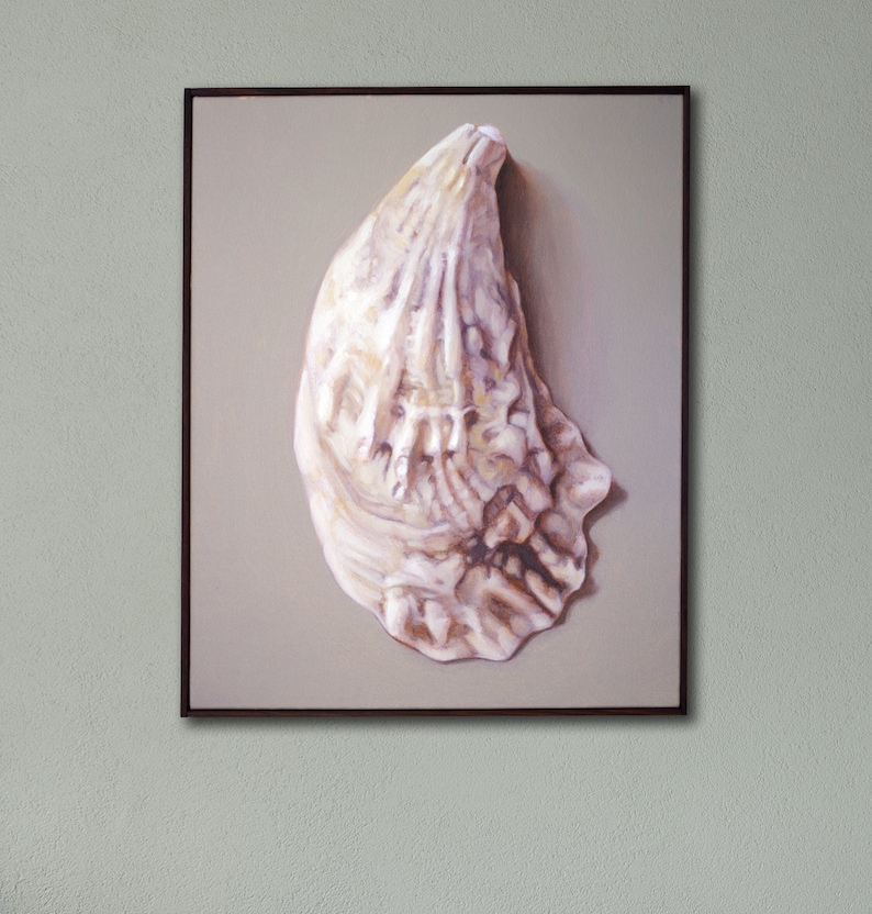 Oyster Shell Painting, Still Life, Modern Coastal Wall Art, Kitchen Wall Art 20x16 Original Oil Painting Handmade Frame Bedroom Wall Art image 1