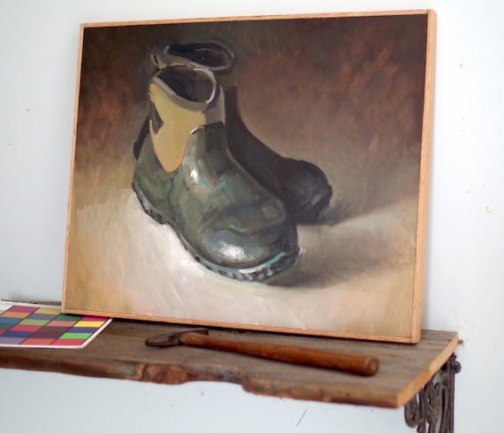 Original Oil Painting | Garden Boots Still Life, 16x20, Framed