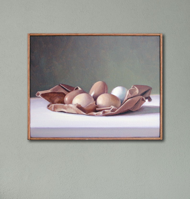 Egg Still Life Painting, Kitchen Wall Art, Original Oil Painting, Wall Art 11x14 Framed Oil Painting Cottage Style Decor, image 1