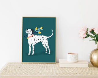 Teal Dalmatian Art Print with Lemon Branch - Dog Nursery Wall Decor  - Bold Nursery Art - Lemon Art - 8x10 11x14 16x20 18x24