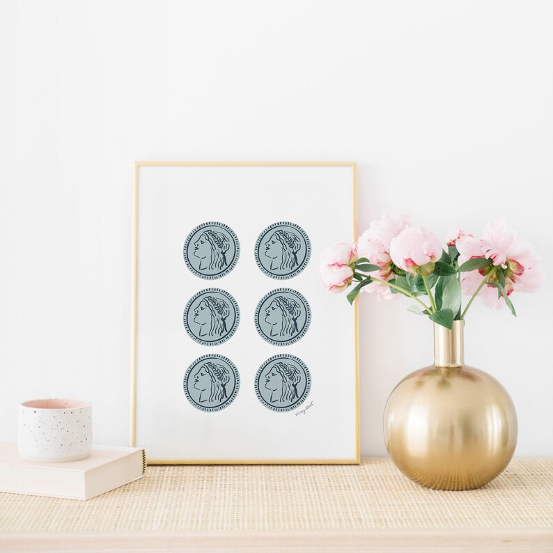 Ancient Greece Art Print Ancient Coins Greek Aesthetic Art Blue Wall ...