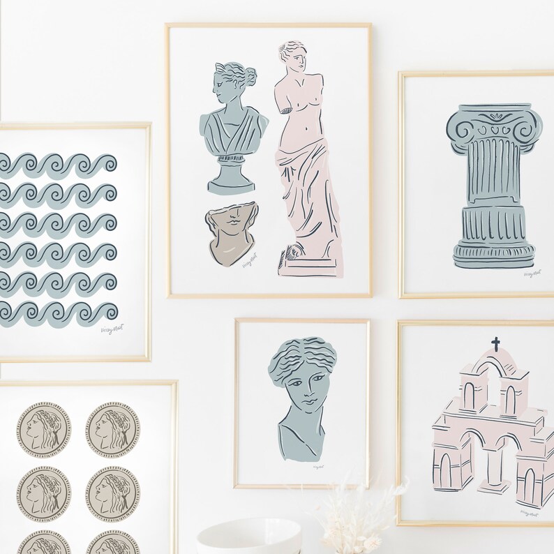 Ancient Greek Column Art Print in Blue - Marble Column - Greek ...
