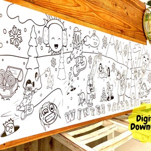 GIANT Coloring Poster Printable Winter Banner Sheet Large Poster Neutral Holiday Kids Coloring Page PDF Tablecloth Snow Personalized
