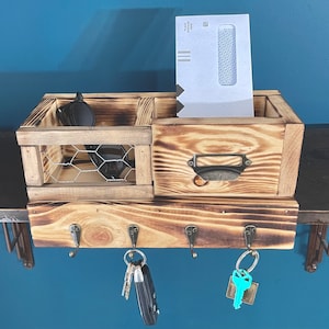 Rustic Farmhouse Key Hooks and Mail Holder, Entryway Organizer, Keys Holder Wall Mount