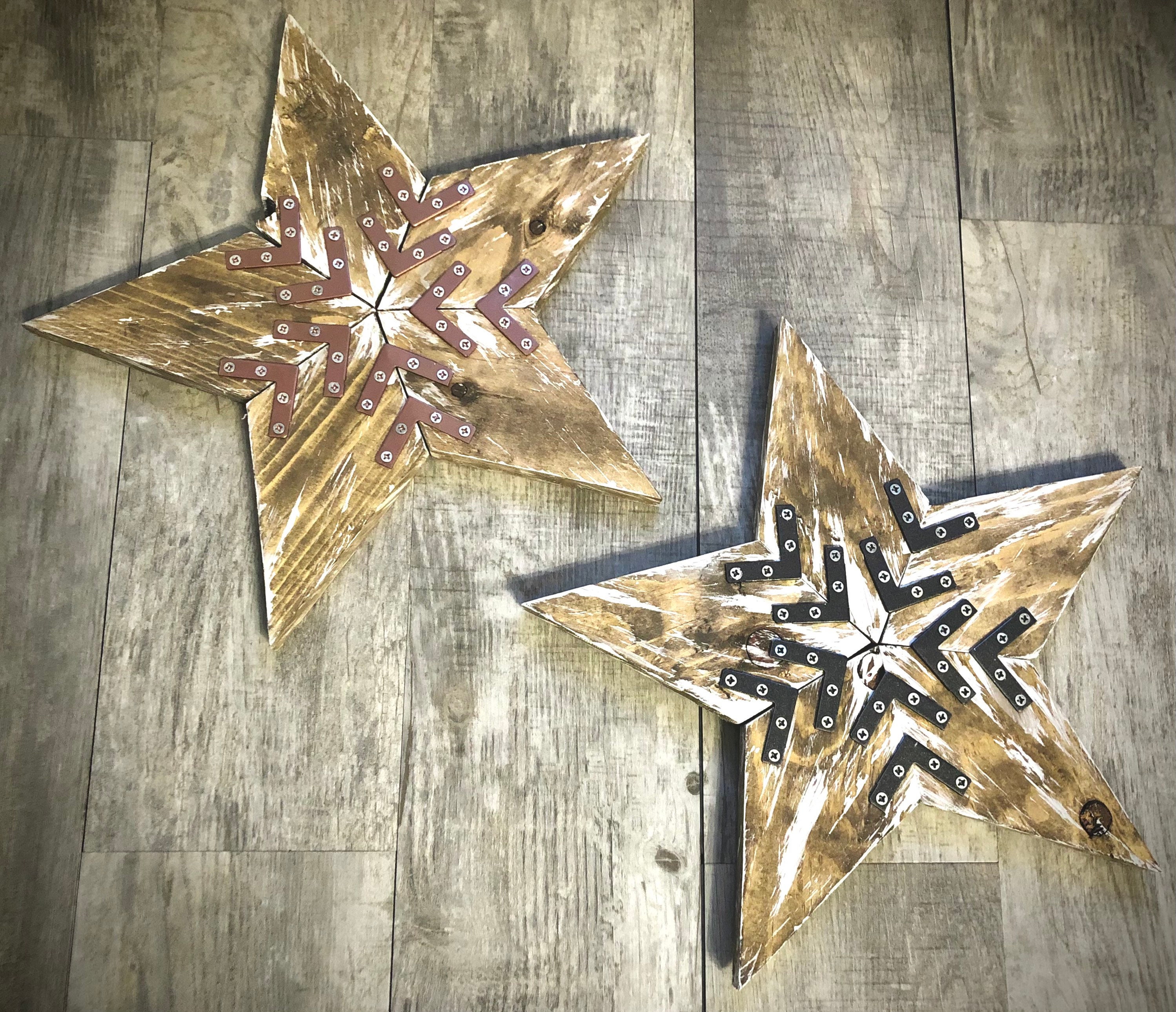 Set Of 2 Distressed Grey Standing Wooden Stars - Home DecorDefault Title