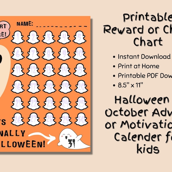 Behavior  Reward Chart | Printable Halloween Calendar | Daily Routine Chore Chart | Kids Routine Chart | Cute Halloween Reward Chore Chart