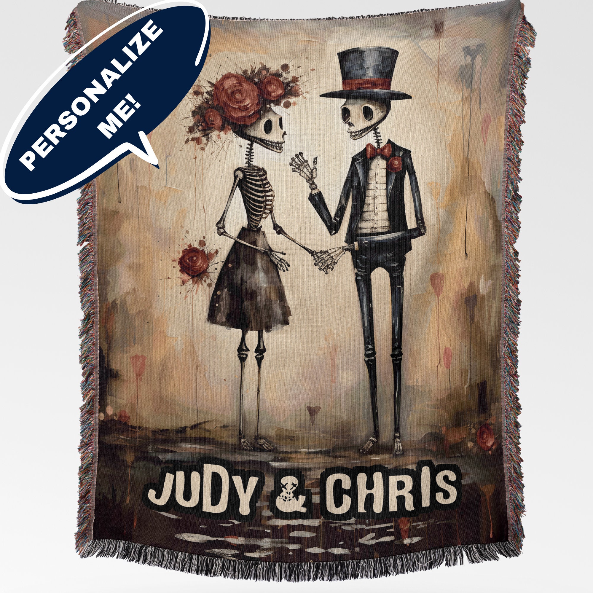 Personalized Skeleton Couple Woven Blanket Till Death Do Us Part
