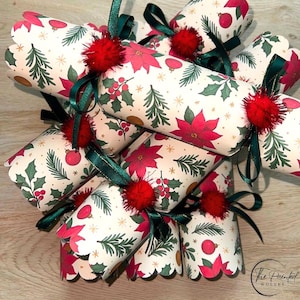 Handmade Red and Green Christmas Crackers with Snaps: Holiday Dinner Party Favors