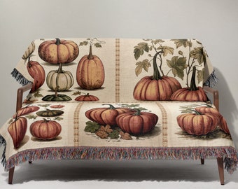 Woven Pumpkin Throw Blanket - Retro Halloween Fall Decor