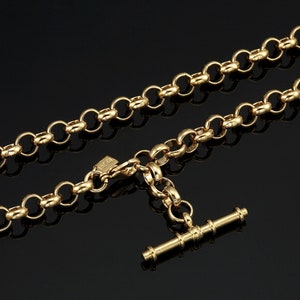 18K GL Solid Belcher Yellow Gold Necklace & Antique Style T Bar