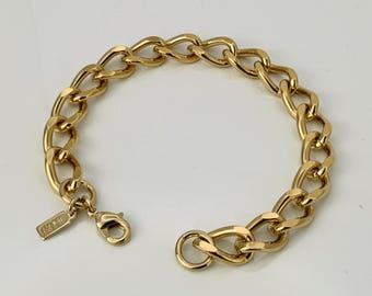18K GL Solid Antique Vintage Style Faceted Oval Curb Yellow Gold Bracelet