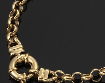 18K GL Solid Belcher Yellow Gold Bracelet with Antique Lifebuoy Style Clasp