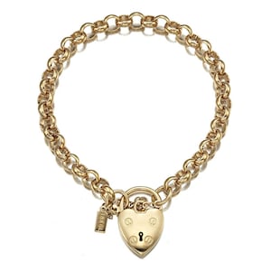 May include: A gold chain necklace with a heart-shaped padlock pendant. The padlock has a keyhole and a small tag with the word "LOVE" on it.