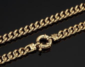 18K GL Solid Curb Yellow Gold Necklace with Antique Style Lifebuoy Clasp