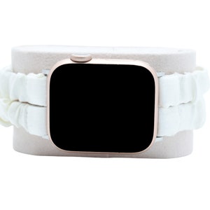 Double String Scrunchie Apple Watch Elastic Band Fits all series off white cream 38/40/41/42/44/45 MM