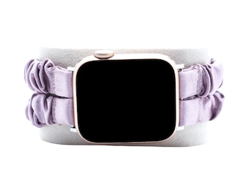 Double String Silk Scrunchie Apple Watch Elastic Band Fits all series 38/40/41/42/44/45 MM Light Purple