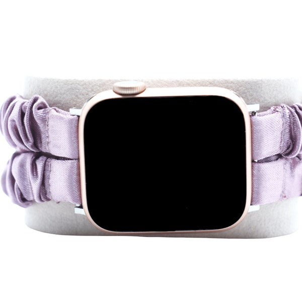 Double String Silk Scrunchie Apple Watch Elastic Band Fits all series 38/40/41/42/44/45 MM Light Purple