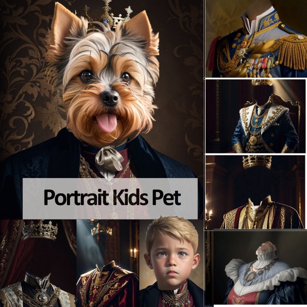 8 Royal Pet Portraits Royalty King Queen Pet Portrait Ring Custom Water Color Pet Portrait Watercolor Painted Pet Portrait Hand drawn