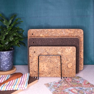Cork Boards Set: Reversible Oven Dish Rest, Natural Wood Marble Pattern