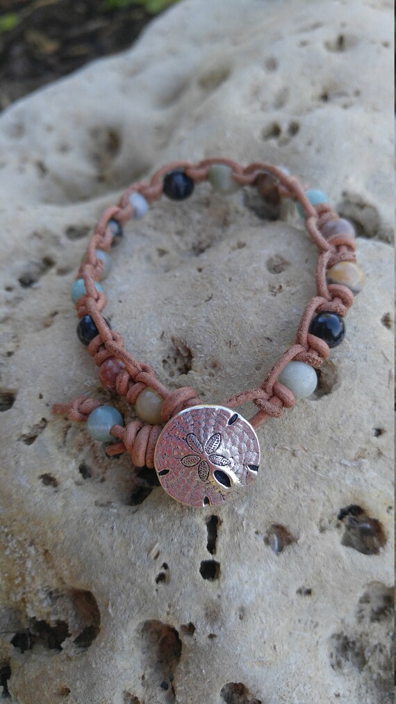 Leather Stone Bracelet Etsy