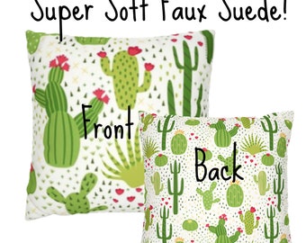 Plant Lover Cactus Succulent Print Super Soft Faux Suede Square Pillow Cover for 18" x 18", 20" x 20", 22" x 22" Pillows