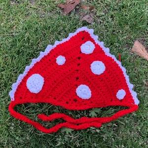 Hand crochet mushroom bandana, cottage core , fairy core , gift , toadstool