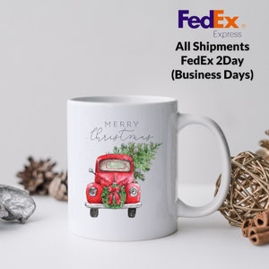 Beautiful Merry Christmas Mug, Red Truck, Holiday Mug, Family Coffee Mugs, Choose Your Mug Color and Capacity, Ceramic Mugs, Cute Warm Mugs