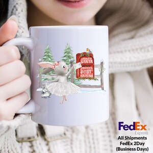 Caneca de Natal do coelho de inverno, carta para o Papai Noel, caneca de férias, canecas de café para a família, escolha a cor da caneca, capacidade, canecas de cerâmica, canecas quentes fofas