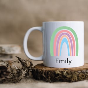 Regenbogen Kaffeebecher, Monogramm Tassen, handgemachte Tassen, personalisierte Tasse, Neujahr Weihnachtsgeschenk, Keramik Emaille 11oz oder 15oz