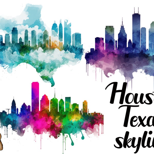 Houston Texas Watercolor Skyline Sublimation design