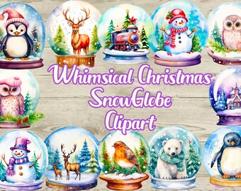 Watercolor Christmas Snow Globe Clipart Sublimation design bundle