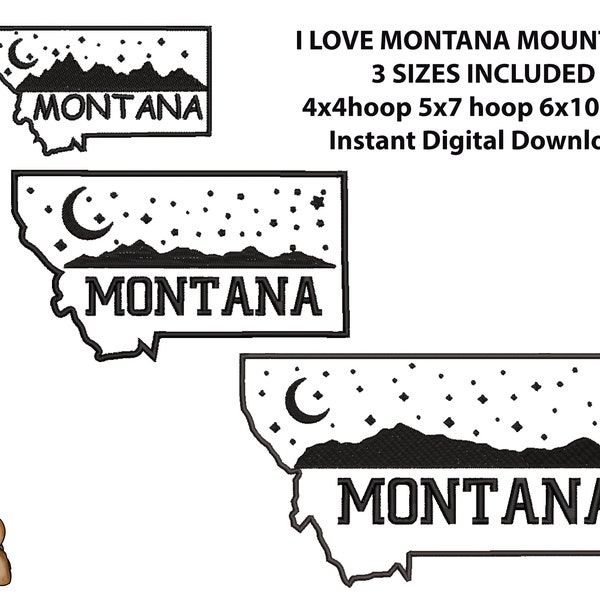 I love Montana Mountains Embroidery design Digital download  three sizes included