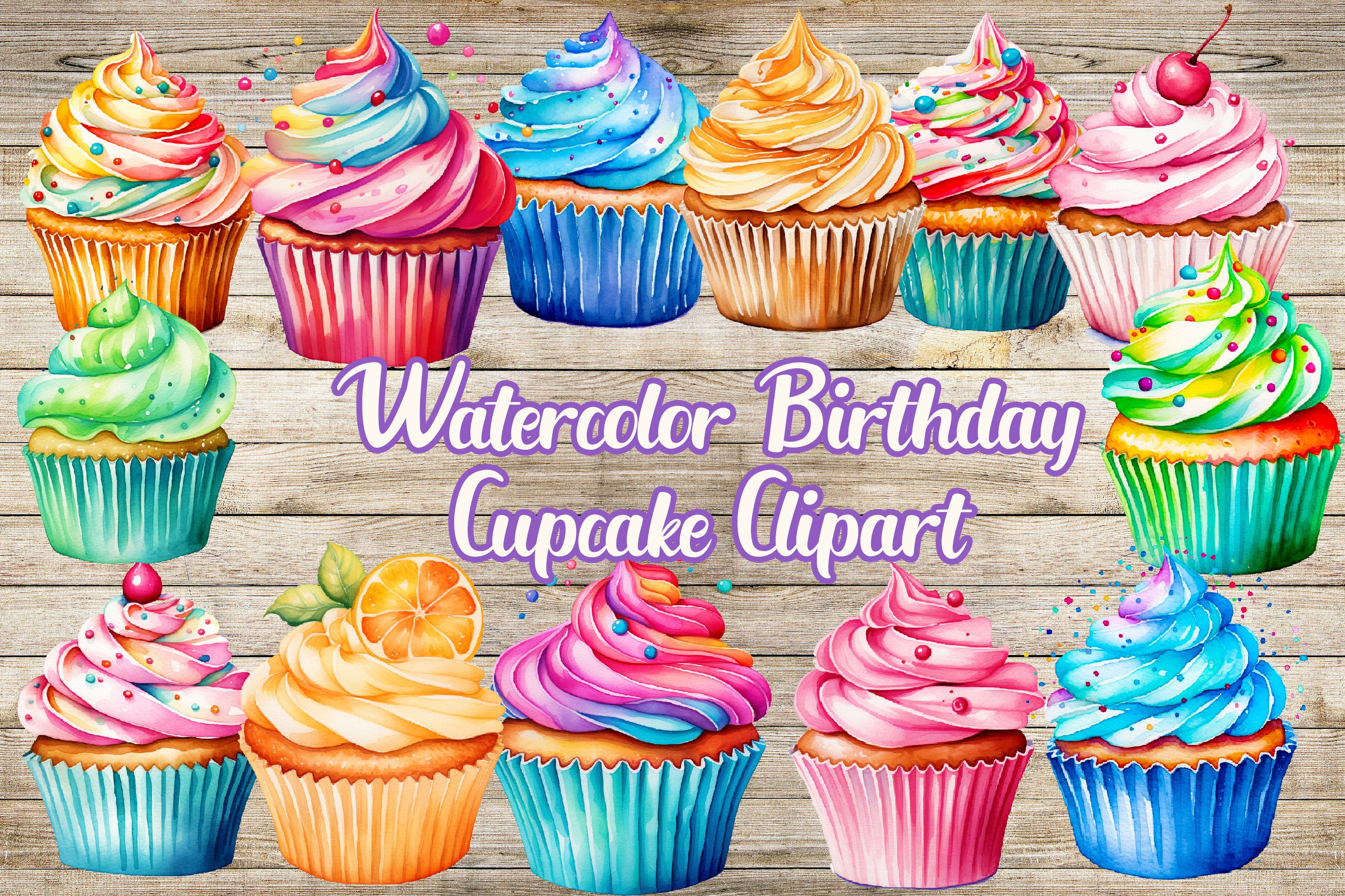 Watercolor Birthday Cupcake Sublimation Clipart - Etsy