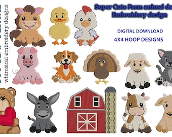 Super süßes Bauernhof Tier Stickdateien Set: Digitaler Download