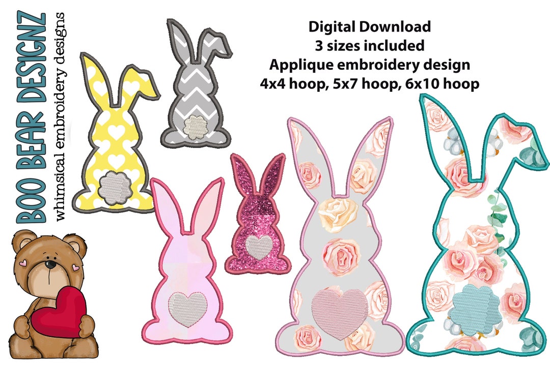 Applique Easter Bunny Embroidery Design Instant Digital Download - Etsy