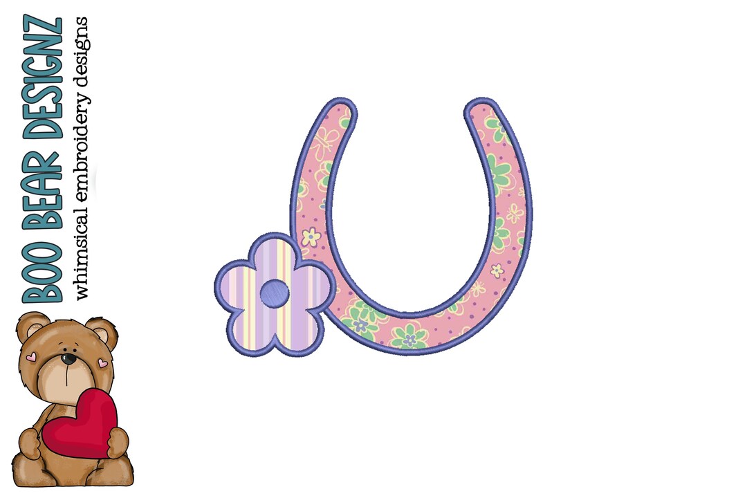 Horseshoe and Flower Applique Design - Etsy