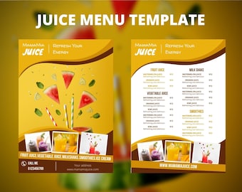 Juice poster design, SELF-edited Menu Template, Juice Shop/ Bar Menu Design, Modern Price List Template, High Quality Printable