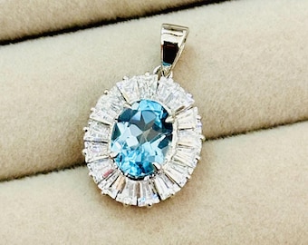 Genuine Blue Topaz Pendant Necklace | Handmade Silver Jewelry | December Birthday Gift