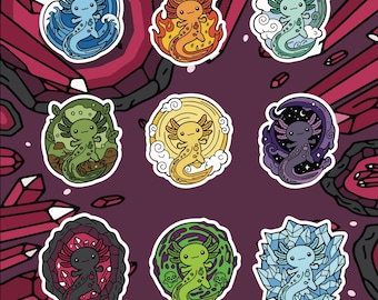 Elemental Axolotl-vinylstickers 3 inch – stickerpakket voor waterflessen, laptops, tijdschriften – stickers