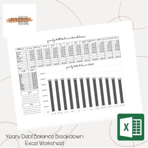 Planilha de dívida, detalhamento anual do saldo da dívida, download instantâneo do EXCEL, para impressão, download digital