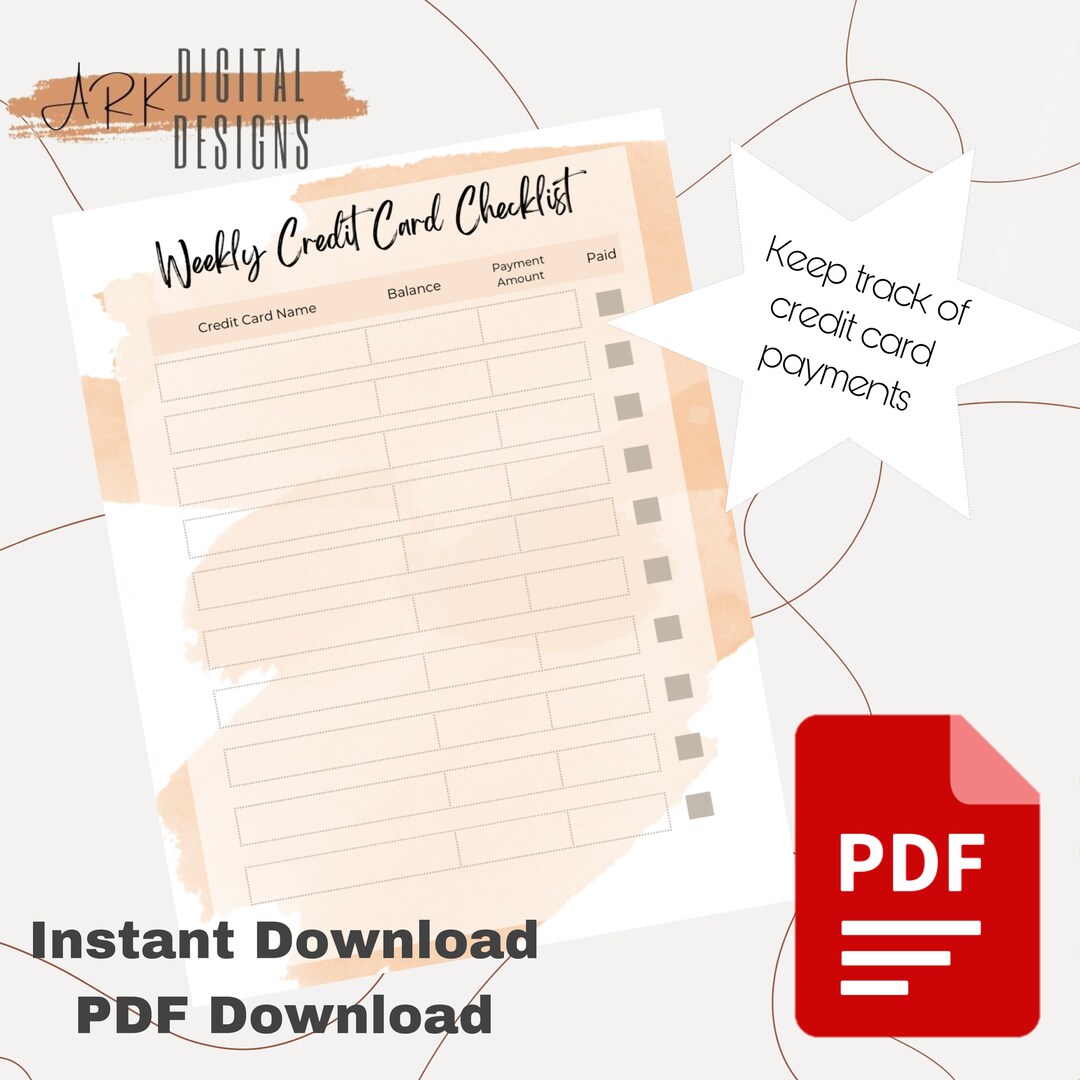 Weekly Credit Card Checklist Instant PDF Download Credit Etsy weekly-credit-card-checklist-instant-pdf-download-credit-etsy