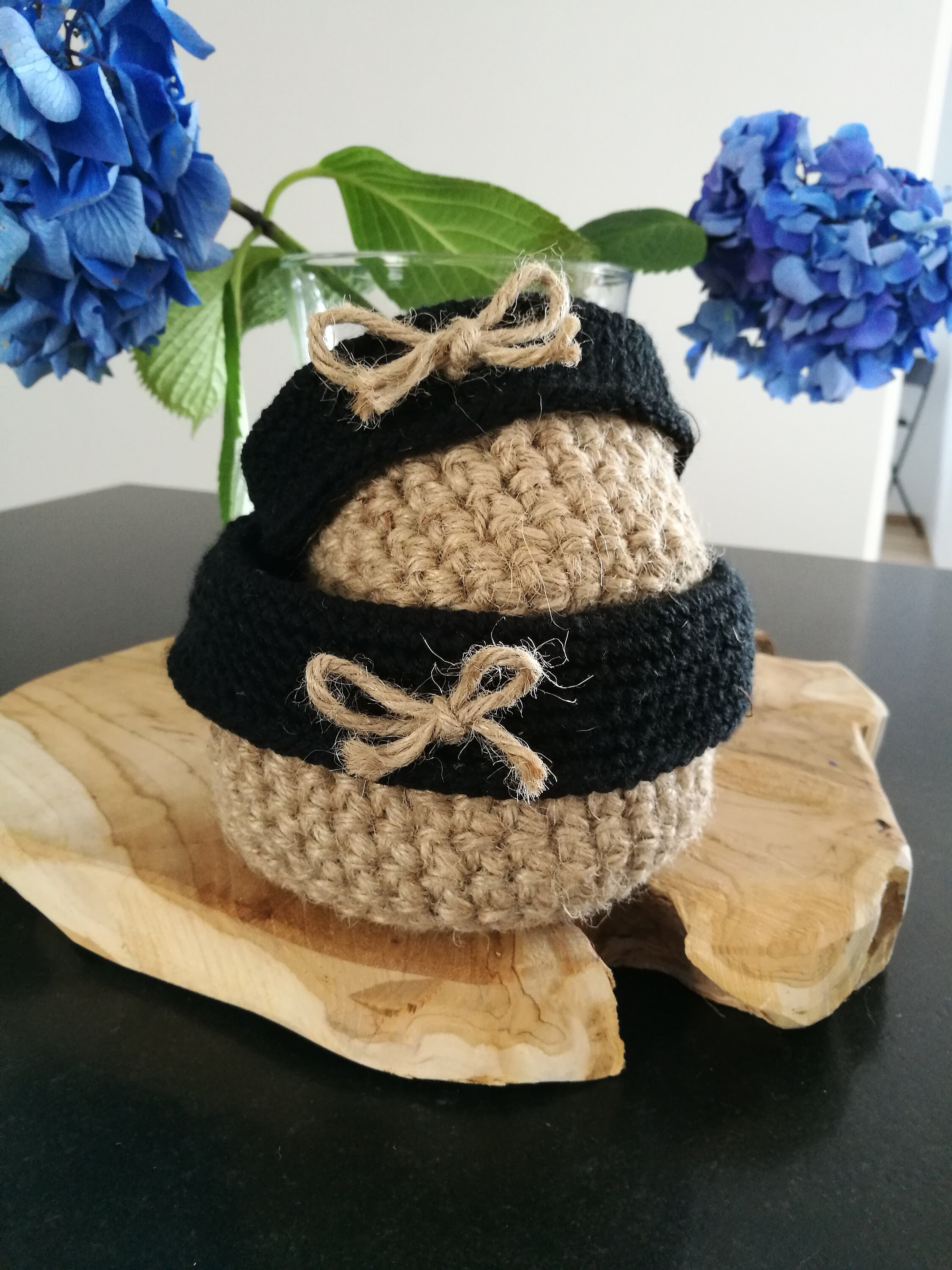 Corbeille, Panier, Vide-Poches, Rangement Fait Main Artisanat Crochet Corde Jute Naturelle Laine Noi