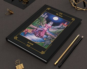 Amerika) – Hardcover-Tagebuch/Hardcover-Tagebuch „Der Mond“-Karte – Rahmen und Name/Karte „La Luna“ mit Rahmen und Namen – Sortilegium-Tarot