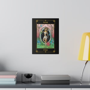 Matowe płótno, rozciągnięte, ramka na kartę „Świat” 0,75 cala, Lienzo Mate „El Mundo” z obramowaniem karty, Tarot Sortilegium