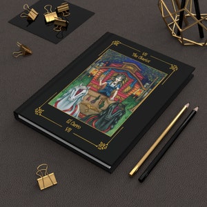 America)-- Hardcover Journal Matte/diario tapa dura "The Chariot" card - "El Carro" with card frame / con marco de carta -Sortilegium tarot