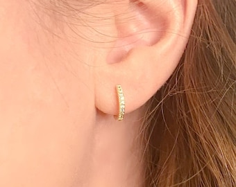 CZ Hoop Earrings Gold Huggie Earrings Tiny Gold Hoops Gold Huggies 14K Gold Dainty Hoops Mini Gold Hoops Tiny Hoops Earrings Tiny Huggies