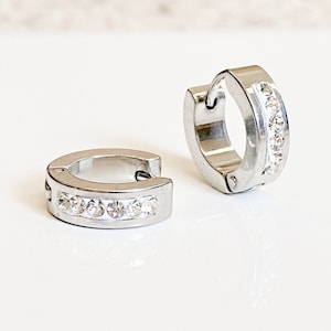 Silver Hoop Earrings with Zircon Stone, Silver Huggie Earrings, Dainty Silver Hoops, Tarnish Free, Waterproof Earrings Silver, Tiny Hoops