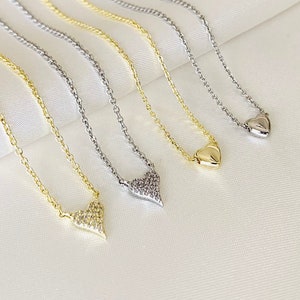 Dainty Heart Necklace Gold CZ Necklace Silver Puffed Heart Chain Necklace Tiny Heart Charm Puffy Heart 14K Gold White Gold Minimalist Gift