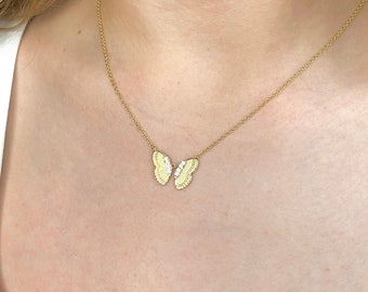 Gold Butterfly Necklace Dainty 14K Gold Butterfly Pendant Jewelry Gift for Her Nature Lover Jewelry CZ Butterfly with Cubic Zirconia Wings